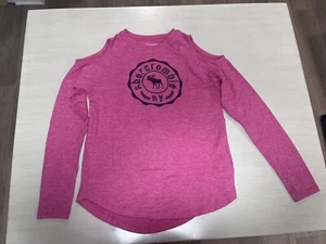 ABERCROMBIE Kids Girls 15/16 MOOSE Cold Shoulder Sequin Pink Top Shirt - Picture 1 of 5