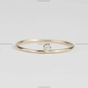 Minimalist Band Wedding Engagement Diamond Ring 14k Yellow Gold Diamond Jewelry - Picture 1 of 4
