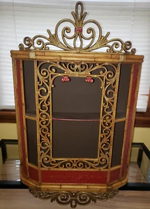 VTG Homco Syroco Faux Rattan/Bamboo Plastic Ornate Wall Curio Cabinet RARE Color - Picture 1 of 6