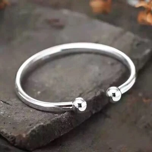 Solid Women Plain Ball Torque Bangle Cuff Bracelet - Picture 1 of 10