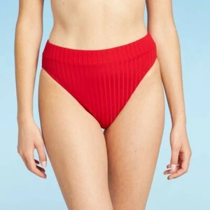 Neu Xhilaration Damen-Badehose rot gerippt hohe Taille (Large) CR - Bild 1 von 7