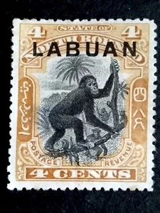 North Borneo 1897 Overprint Labuan On 4c Brown Orang Utan -1v MNG But Fault/Thin - Picture 1 of 3