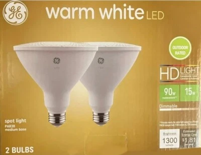 Warm white LED PAR38 Spot Light bulb Outdoor Rated 15 watt 90w Eqv 2pc GE 48481 - Image 1 of 4