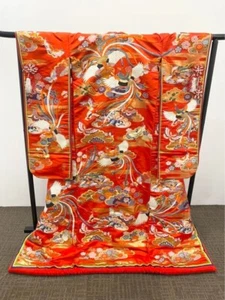 Kansai Yamamoto Kimono Irouchikake Red pure silk embroidery wedding bridal dres - Picture 1 of 4