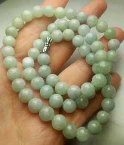 Certified Light Green Natural A Jade Jadeite Carved 7-8MM Bead 500MM Necklace - Picture 1 of 7