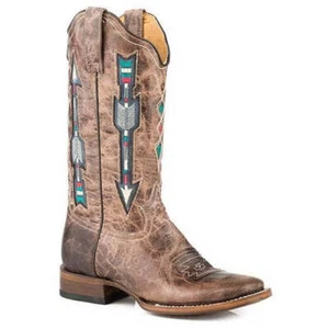 Botas para mujer Roper Arrows punta cuadrada hechas a mano marrón - Imagen 1 de 2