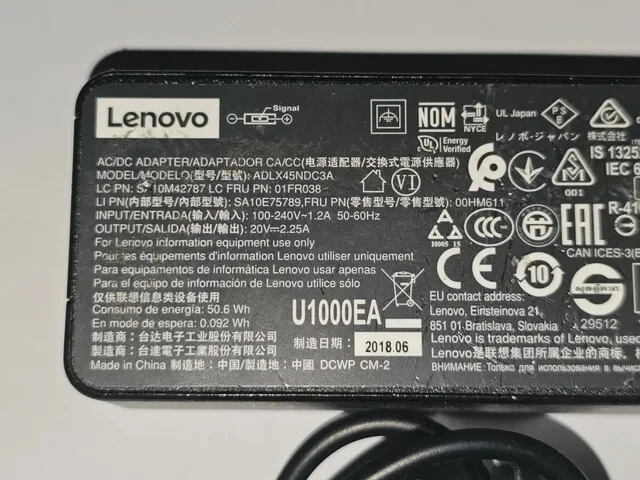 Adaptador Carregador Lenovo Thinkpad 45W 20V 2.25A - ADLX45NDC3A Foto 1 de 4