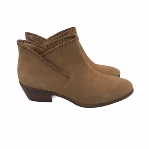 JR Womens Ankle Booties Beige Block Heels Round Toe Slip Ons 7 M - Picture 1 of 9