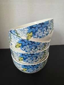 New Royal Norfolk Stoneware Butterfly/Hydrangeas Printed Bowls 5.5" set of 4 - Picture 1 of 7