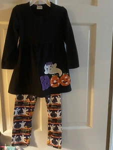 Girls Size 7 Halloween 2 Piece Applique Set With Leggins With Scarf - Picture 1 of 4