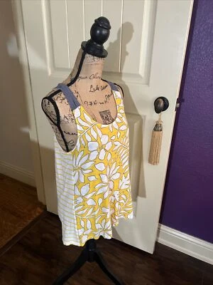 Caslon Nordstrom Yellow White Tank Denim Straps Dressy Wispy Loose M 36” 26” - Изображение 1 из 4