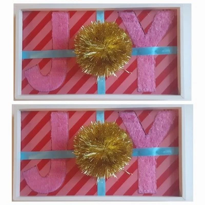 Placa com moldura de madeira Target Wondershop rosa Pom Pom JOY decoração de Natal 6x10,5 polegadas - Imagem 1 de 4