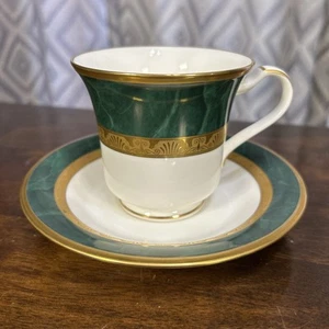 Noritake Japan FITZGERALD 4712 FTD Cup/Saucer in Bone/Marble Green/Gold - Picture 1 of 9