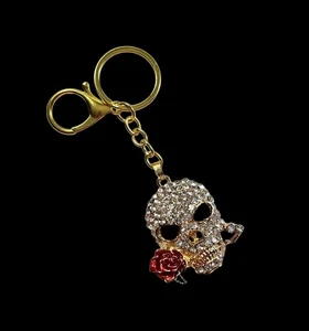 Betsey Johnson Diamond Rhinestone Skull Halloween Bag Swag Keychain Clip Charm - Picture 1 of 3