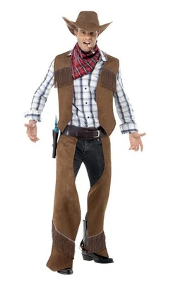 Disfraz de vaquero con flecos para hombre Rodeo Western Adulto Salvaje Oeste Juegos con disfraces Conjunto marrón Foto 1 de 4
