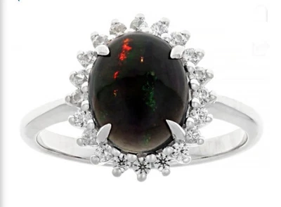 10X8MM BLACK ETHIOPIAN OPAL WITH 0.28CTW WHITE ZIRCON RHODIUM OVER STERLING SILV - Image 1 of 2
