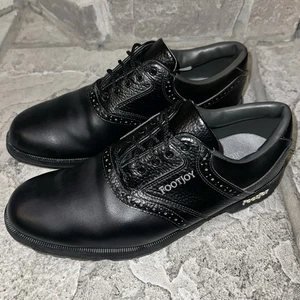 Mint FootJoy GreenJoys Black Brogue Leather Golf Shoes Spikes Cleats 9 D 45534 - Picture 1 of 8