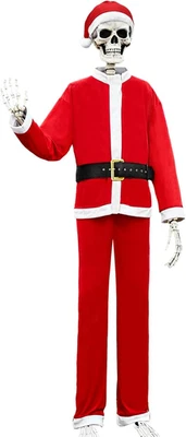 Trajes de Navidad con esqueleto de 12 pies - Top de terciopelo, pantalones, cinturón, sombrero gigante de Papá Noel, con Foto 1 de 4