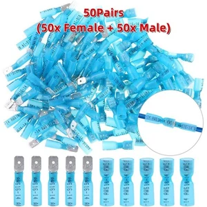 100Pcs Heat Shrink Spade Wire Connectors Electrical Terminals Male&Female Set - Picture 1 of 9