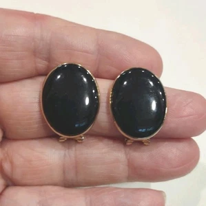 Vintage GT & Black Oval Clip Earrings 1", C24 - Picture 1 of 3