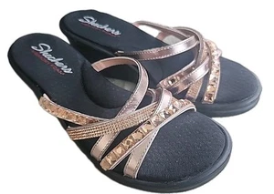 Skechers Rumbler Wave New Lassie Womens 7.5 Rose Gold Strappy Wedge Sandals - Picture 1 of 10