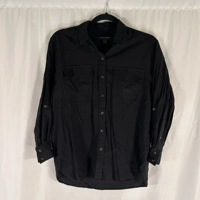 Blusa Banana Republic para mujer XXS Petite negra con botones manga larga Foto 1 de 4