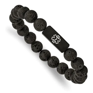 Pulsera elástica de piedra de lava médica esmaltada IP negra cepillada de acero inoxidable - Imagen 1 de 3