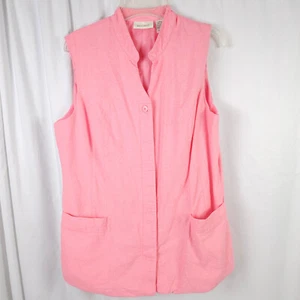 Gilet smanicato vintage mosaico donna taglia 16 rosa misto lino rayon abbottonato - Foto 1 di 5