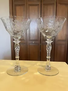 Tiffin-Franciscan Etched Byzantine Clear Champagne/Tall Sherbet Glasses Stem (2) - Picture 1 of 16