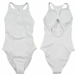 Fabletics Swimsuit Womens Large White Ribbed One Piece Front Zip Racerback Beach - Picture 1 of 12
