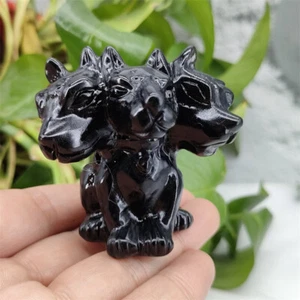 TOP!!! 2.3" Natural Obsidian Carved Cerberus Quartz Crystal Skull Mineral 1pc - Picture 1 of 18