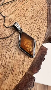 Antique Victorian Style Pendant Necklace Genuine Amber & Silver Unique - Picture 1 of 5