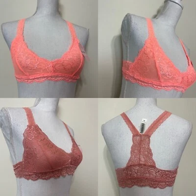2 Anemone Women Lace Bralette Sexy Bra Floral Lingerie Racerback S/M Coral & … - Изображение 1 из 4
