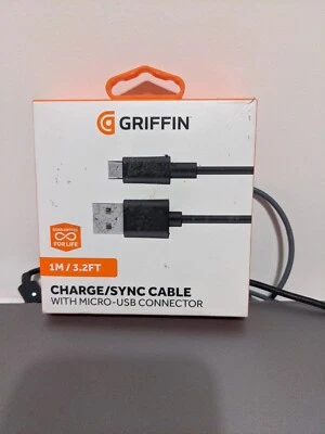 Genuine Griffin 1m/3.2FT Charge Sync Micro USB Cable - Black - Image 1 of 2