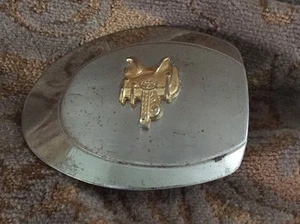 Cinturón de silla de montar de caballo Western vintage hebilla niquelada forma inusual - Imagen 1 de 2
