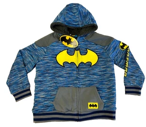 Batman Hoodie Boy’s 6 Blue Yellow Fur Lined Kangaroo Pocket New - Picture 1 of 6