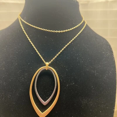 318 Lucky brand goldtone & black teardrop boho pendant necklace 29"-31" new - Image 1 of 4