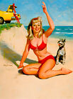 RETRO PINUP QUALITY CANVAS PRINT Poster Gil Elvgren Sexy Red Bikini Beach 12x8"