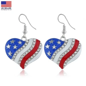 Fashion Vintage Women Jewelry Earrings Crystal American Flag Love Heart 1614 - Picture 1 of 4