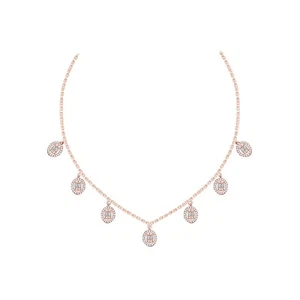 4/7Ct Round Cut Natural I2 H Diamond Halo Station Necklace 14K Rose Gold 18" - Picture 1 of 5