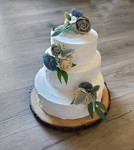 3PC Dusty Blue Gray Wedding Cake Flower Set Sola Wood Floral Decor Anniversary - Picture 1 of 7
