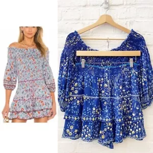 Poupette St Barth || Ariel Mini Skirt Skirt Shorts Set Blue Bouquet Floral Small - Picture 1 of 14