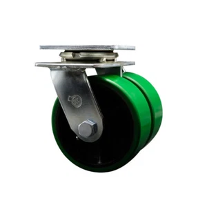 5 Inch Dual Green Poly on Cast Iron Wheels Swivel Caster with Roller Bearing SCC - Picture 1 of 3