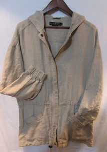 Vintage BROOKS BROTHERS Beige Linen Zip-up Hooded Jacket Women's Size M - Picture 1 of 9