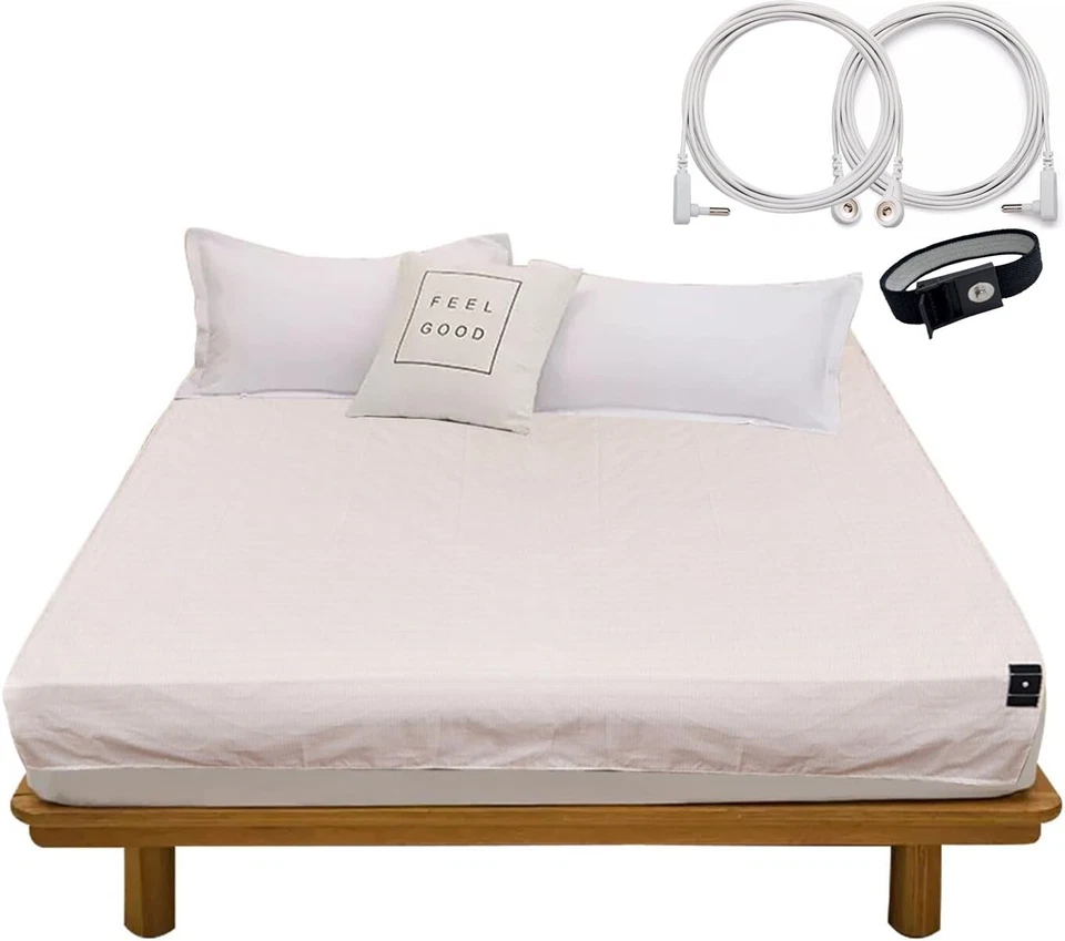 Sábana bajera de puesta a tierra tamaño queen algodón orgánico 13 % fibra plateada Foto 1 de 4