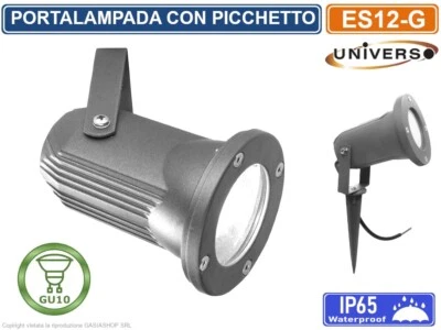 FARETTO PORTALAMPADA ORIENTABILE CON PICCHETTO GRIGIO PER LAMPADINE GU10 - IP65 - Immagine 1 di 4