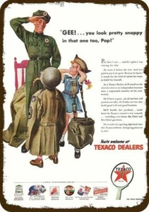 1945 Zweiter Weltkrieg SOLDAT Texaco Tankstelle Vater DEKORATIVE NACHBILDUNG METALLSCHILD - Bild 1 von 1