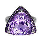 Trilliant Amethyst 15mm Simulated Cz Gemstone 925 Sterling Silver Jewelry Ring 7