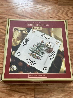 Spode Christmas Tree Pierced Square 8” Dish Plate Tray Holiday New In Box - Image 1 of 4