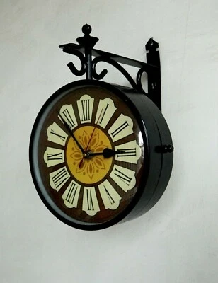 Двухсторонние подвесные металлические настенные часы на винтажной платформе для железнодорожного вокзала 10 дюймов - Изображение 1 из 4